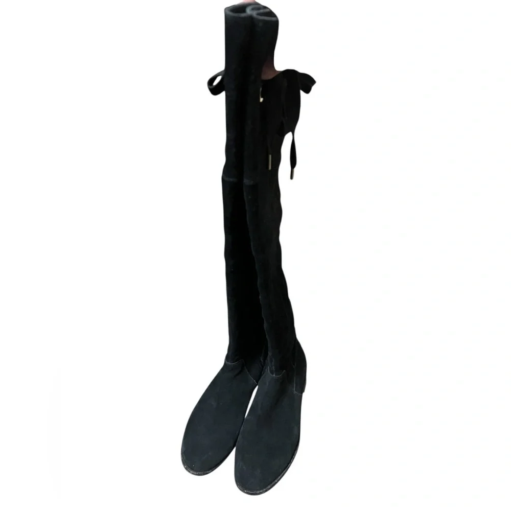 Kate Spade Rebecca black suede over the knee boots with lace up top luxury